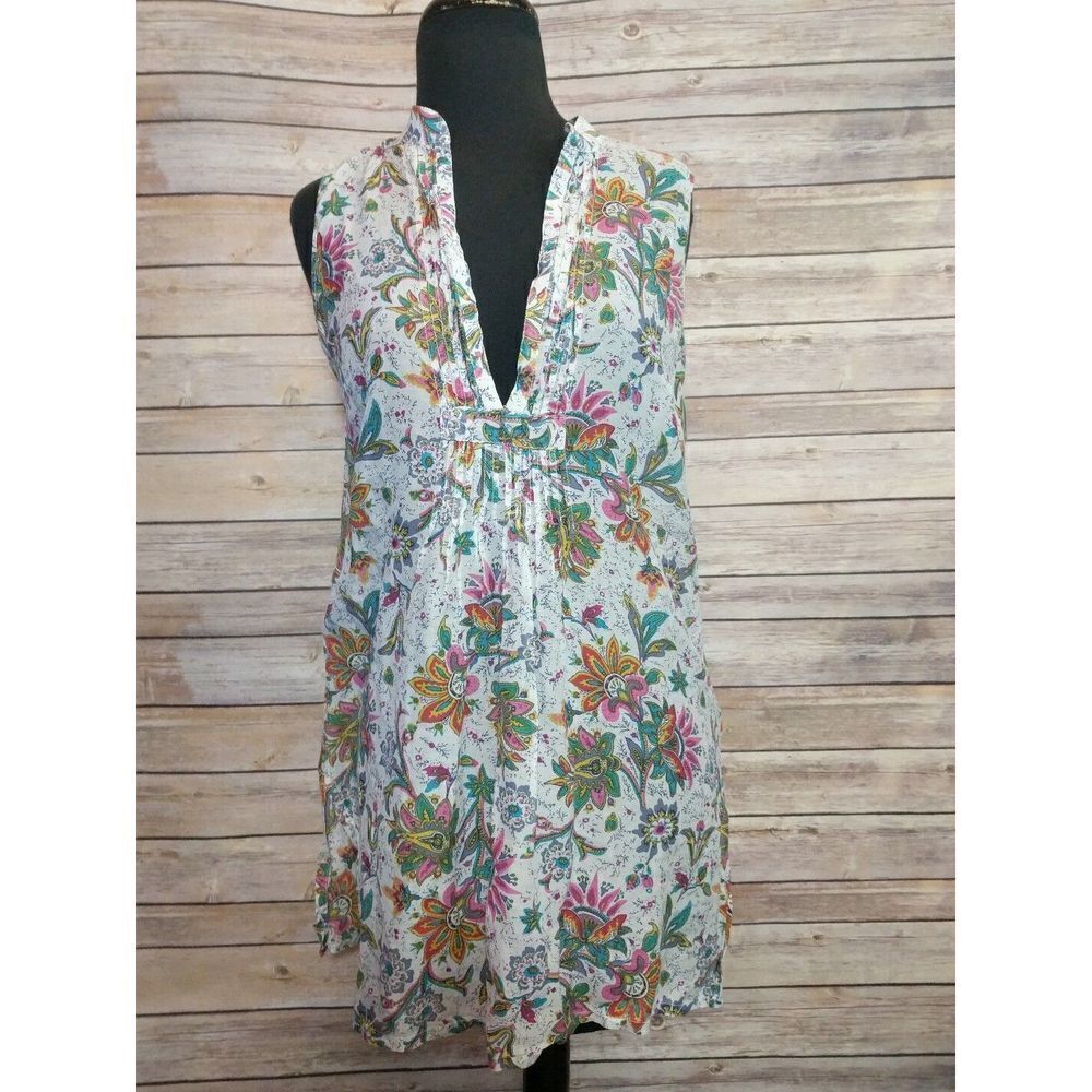 Cabi Small Sheer Sleeveless Shirt Slits Floral Silk/Cotton Blouse